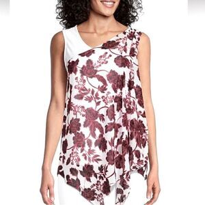 NWT Investments Slim Factor Floral Print Sleeveless Asymmetrical Neck Drape Top